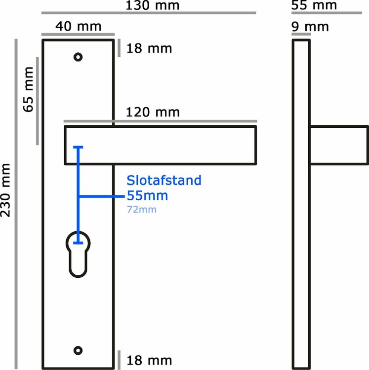 COMBINATIE Rozet ELIOT profielcilindergat zwart + knopcilinderslot zwart 30/30 - afmetingen