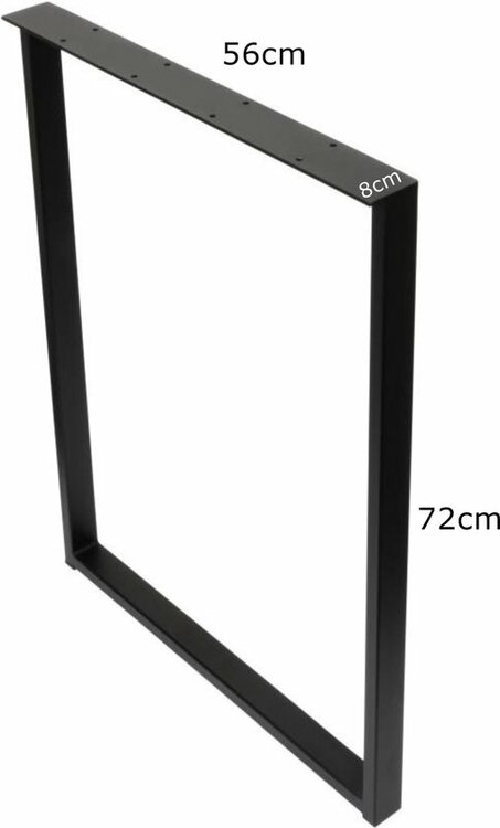 Tafelpoot zwart metaal - U vorm - 72cm hoog - afmetingen