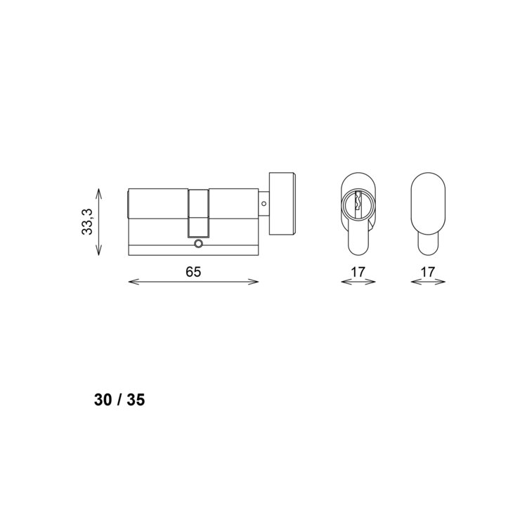 Set zwarte knopcilinder 30/35 en cilinder 30/35