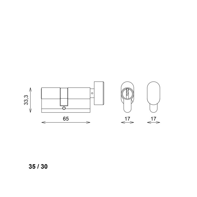 Set zwarte knopcilinder 35/30 en cilinder 35/30